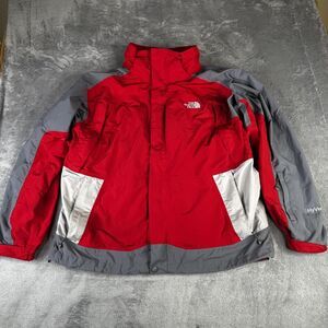 North Face Jacket Mens Large Red Gray HyVent Waterproof Outdoors Hooded Coat